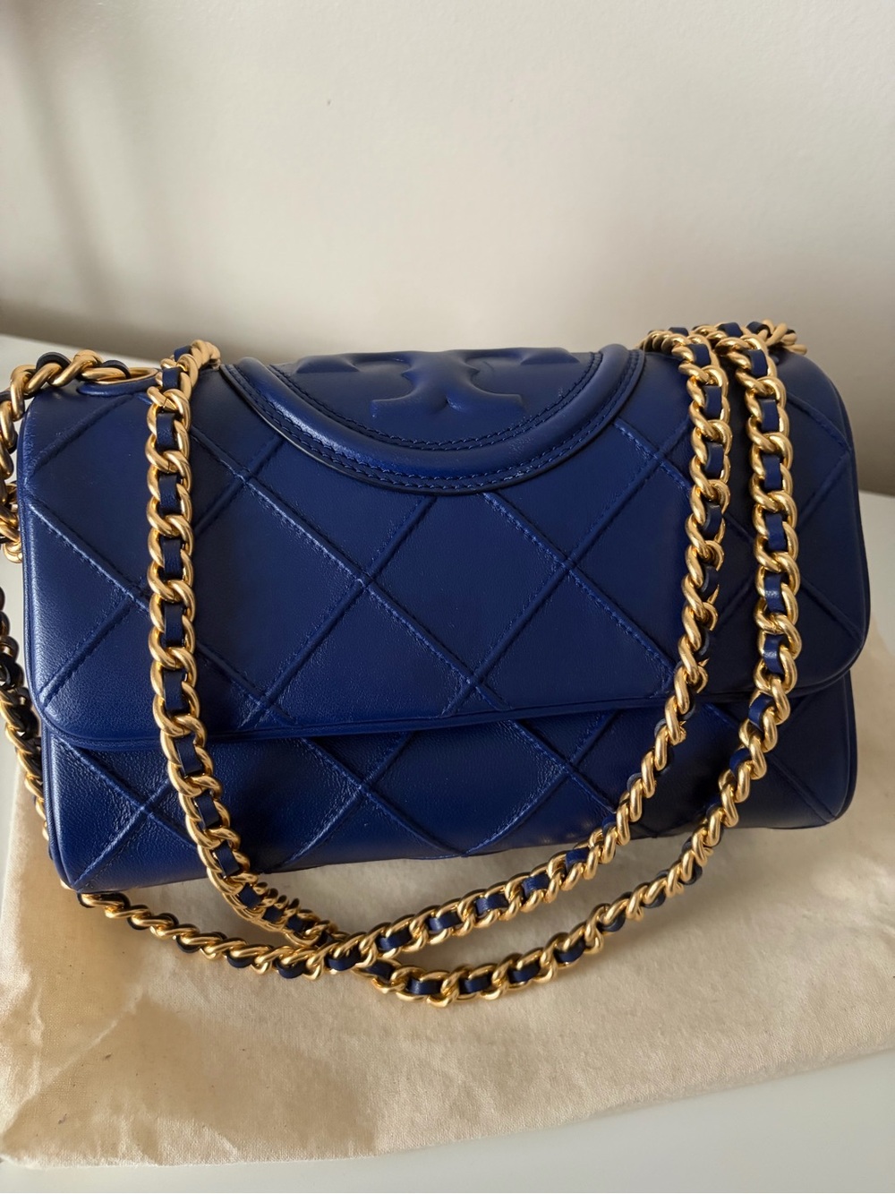 Tory Burch Quilted Navy Leather Chain Shoulder Bag